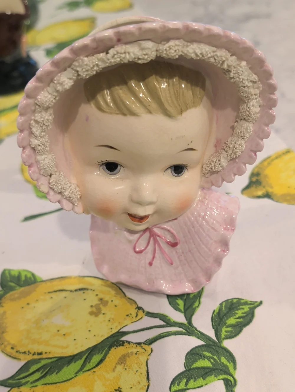 Vintage Pink Baby Head Vase - Decorative Ceramic Accent - Picture 1 of 5